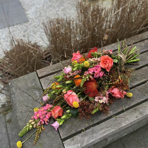 rouwboeket roze rood